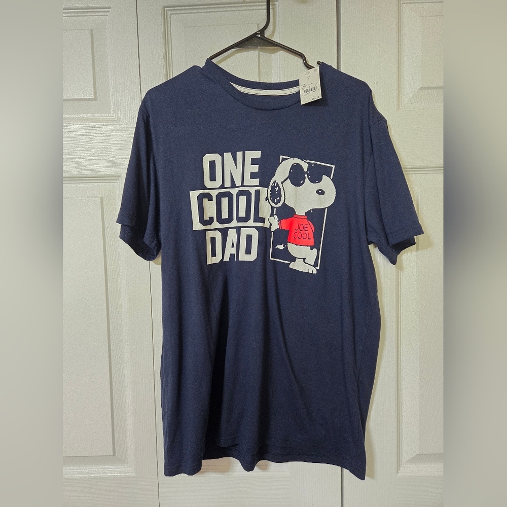 Snoopy Peanuts Navy Blue "One Cool Dad" Graphic T-Shirt, Size Large, New